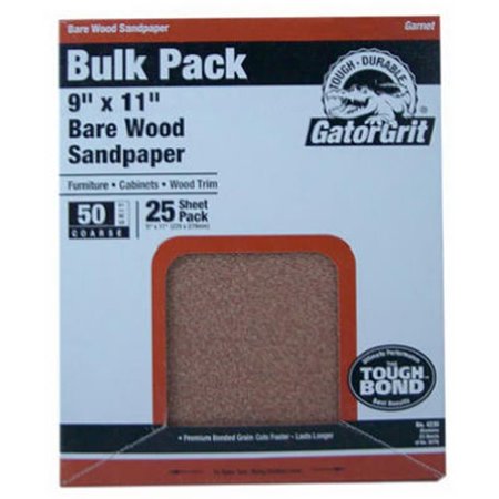 GATOR FINISHING 4225 9 x 11 in. 150 Grit Fine Garnet Sandpaper- 25 Count 214445